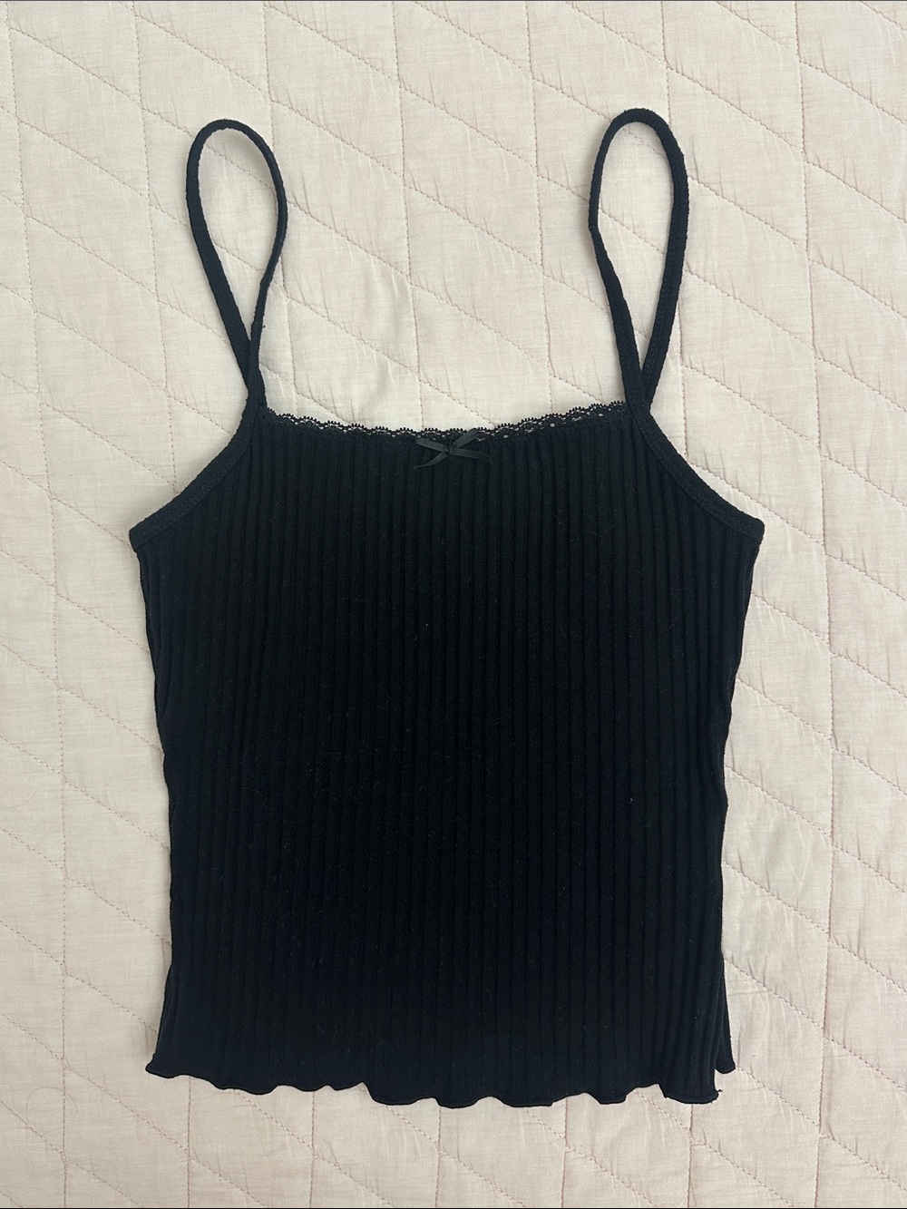 H&M Black Ribbed Lace-Trim Cami